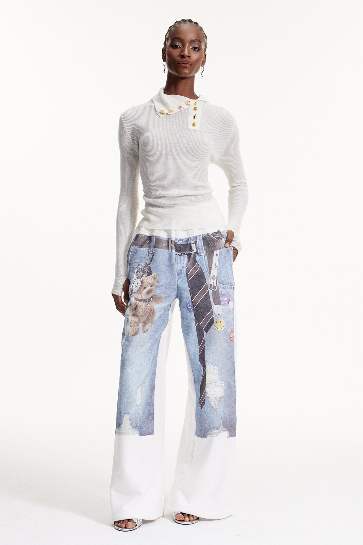 Elly Print Pants In White