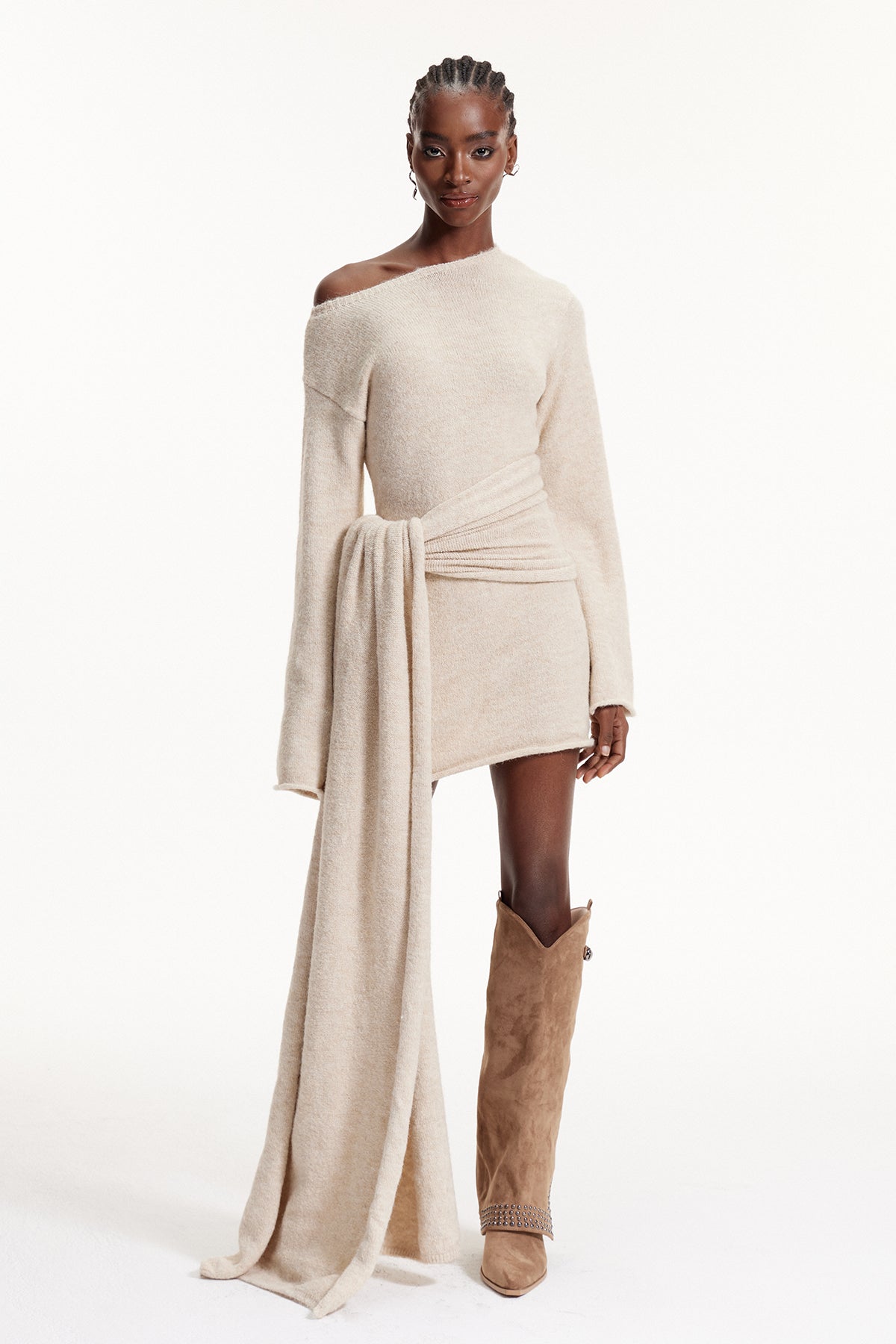 Elmar One Shoulder Tie Up Knit Mini Dress