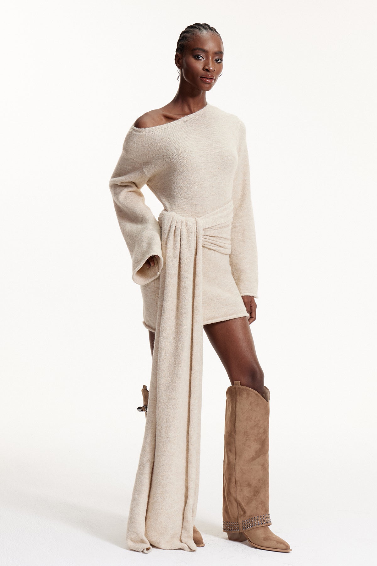 Elmar One Shoulder Tie Up Knit Mini Dress