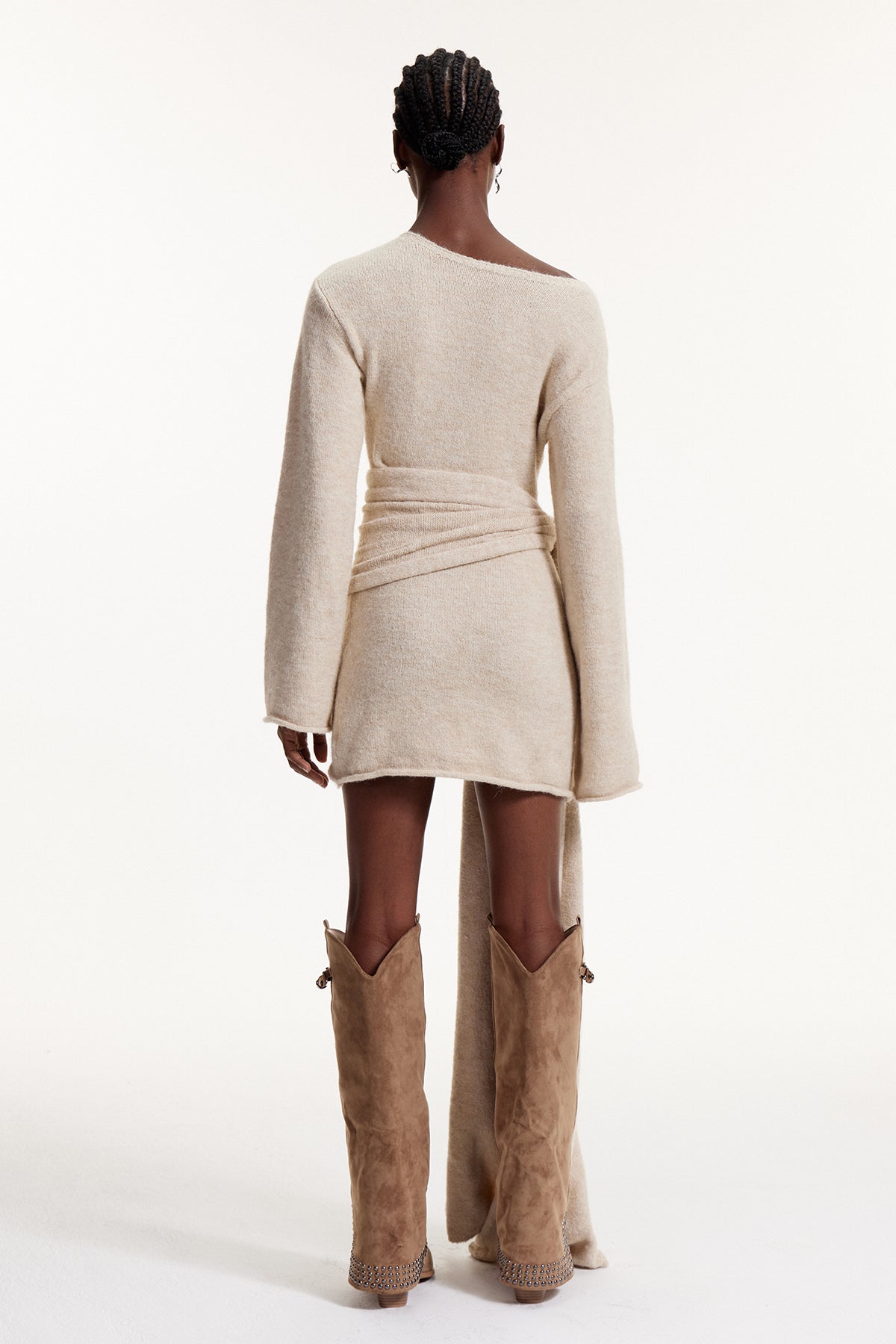 Elmar One Shoulder Tie Up Knit Mini Dress