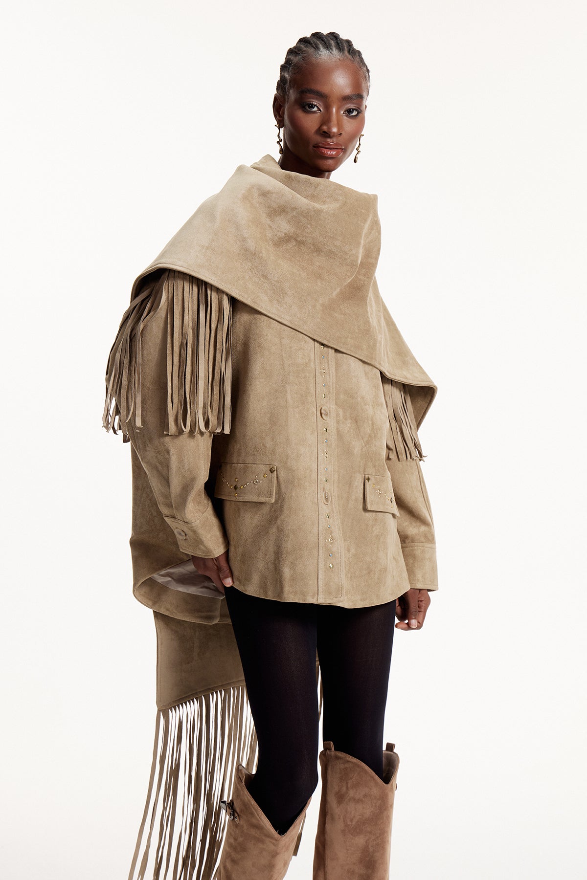 Elmer Suede Scarf Fringe Jacket
