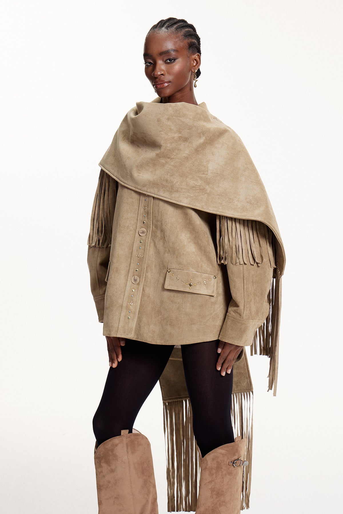 Elmer Suede Scarf Fringe Jacket