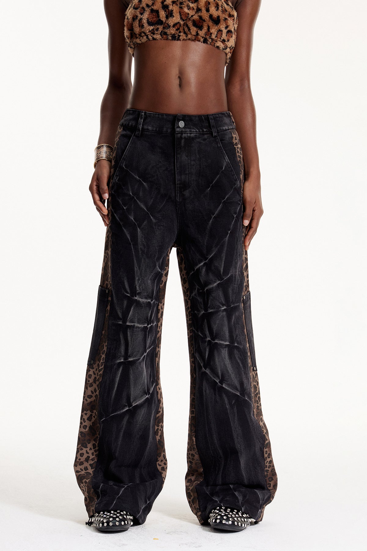 Elnathan Deconstruct Leopard Barrel Jeans
