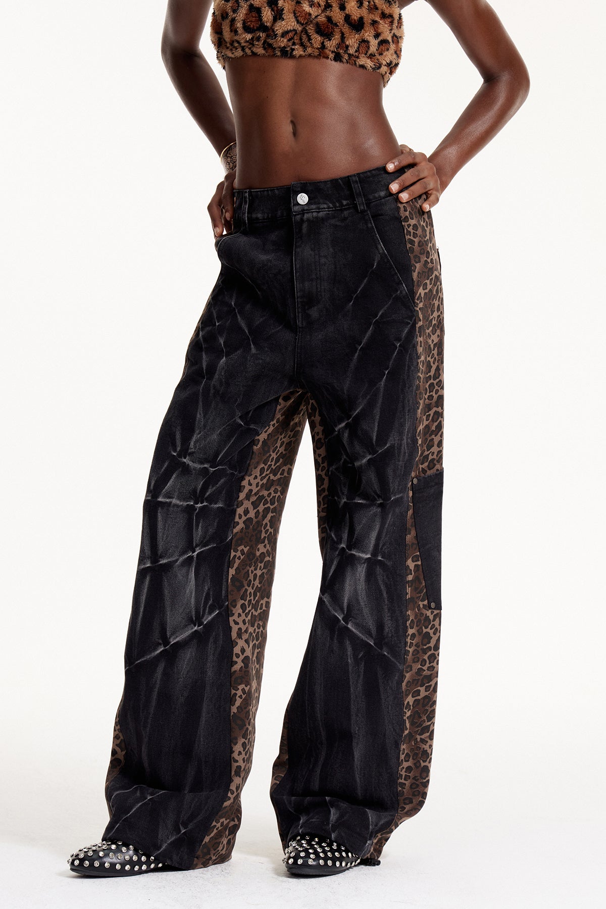 Elnathan Deconstruct Leopard Barrel Jeans