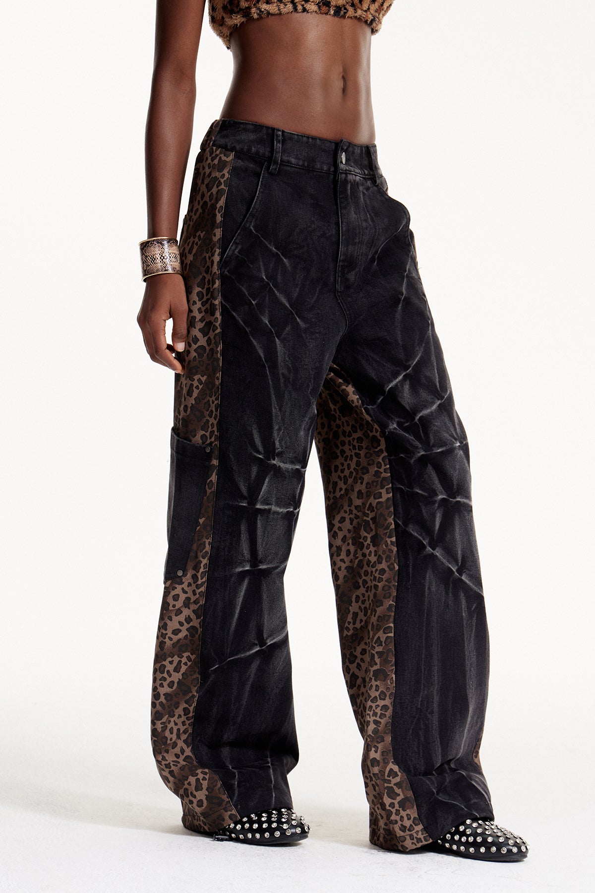 Elnathan Deconstruct Leopard Barrel Jeans