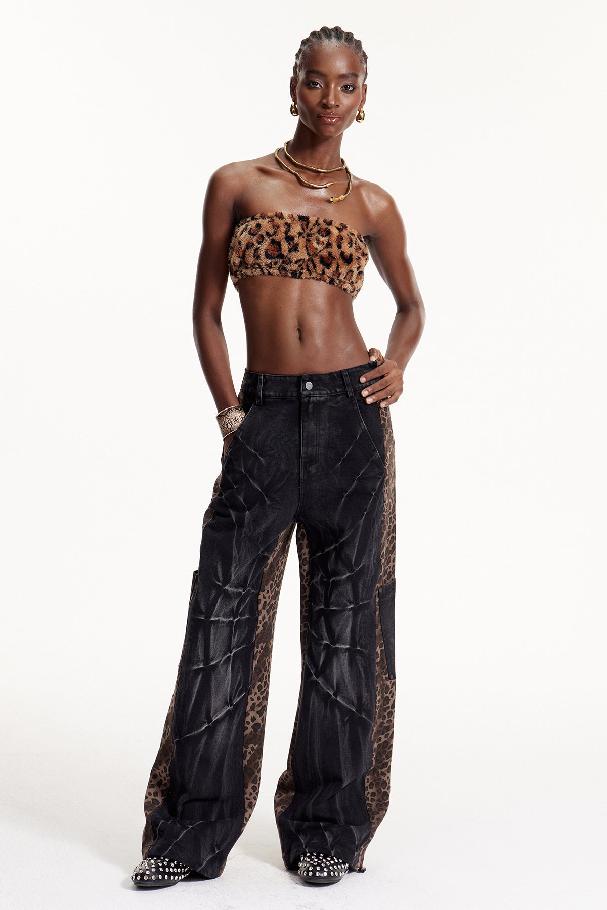 Elnathan Deconstruct Leopard Barrel Jeans