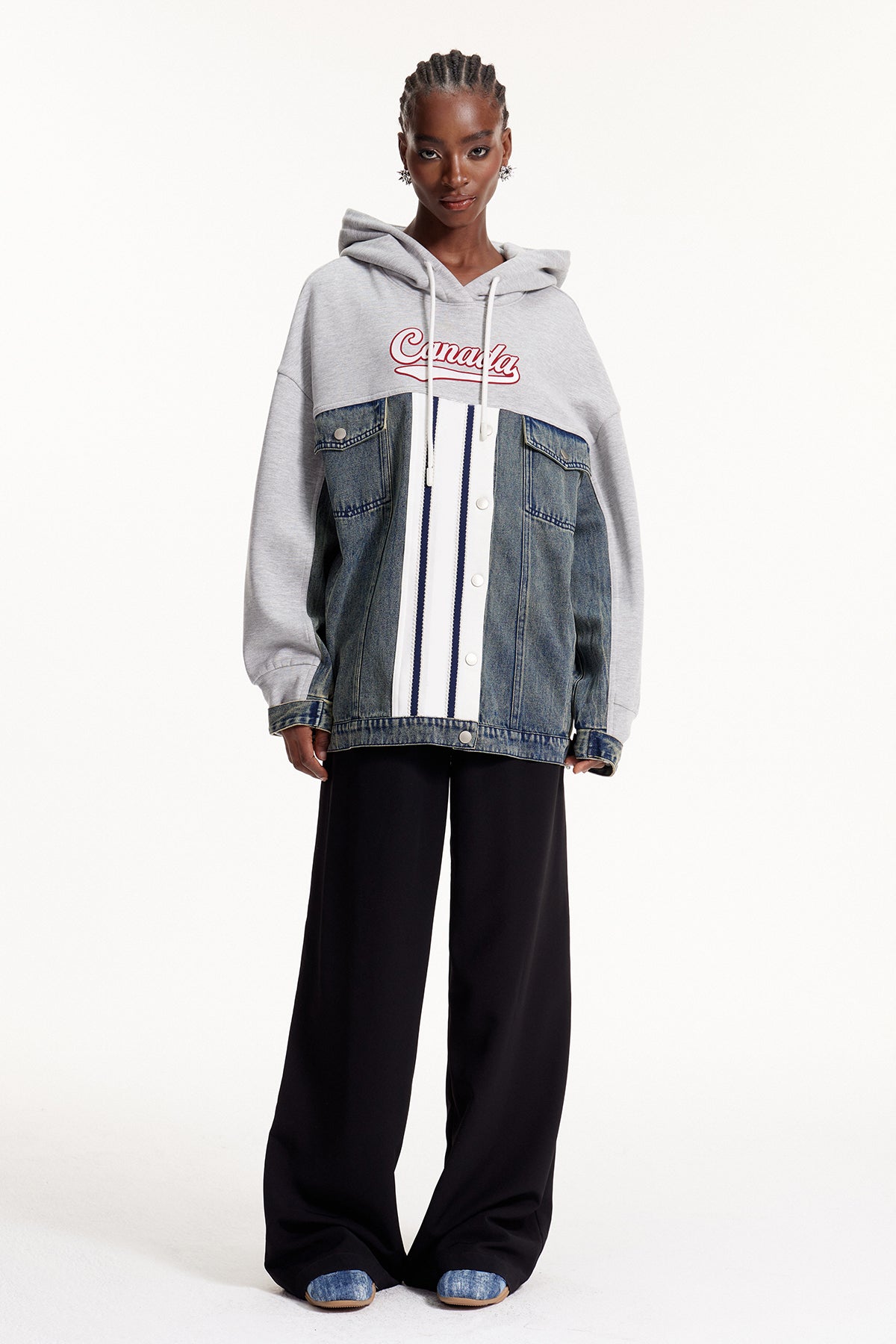 Elnora Deconstruct Stripe Hooded Top