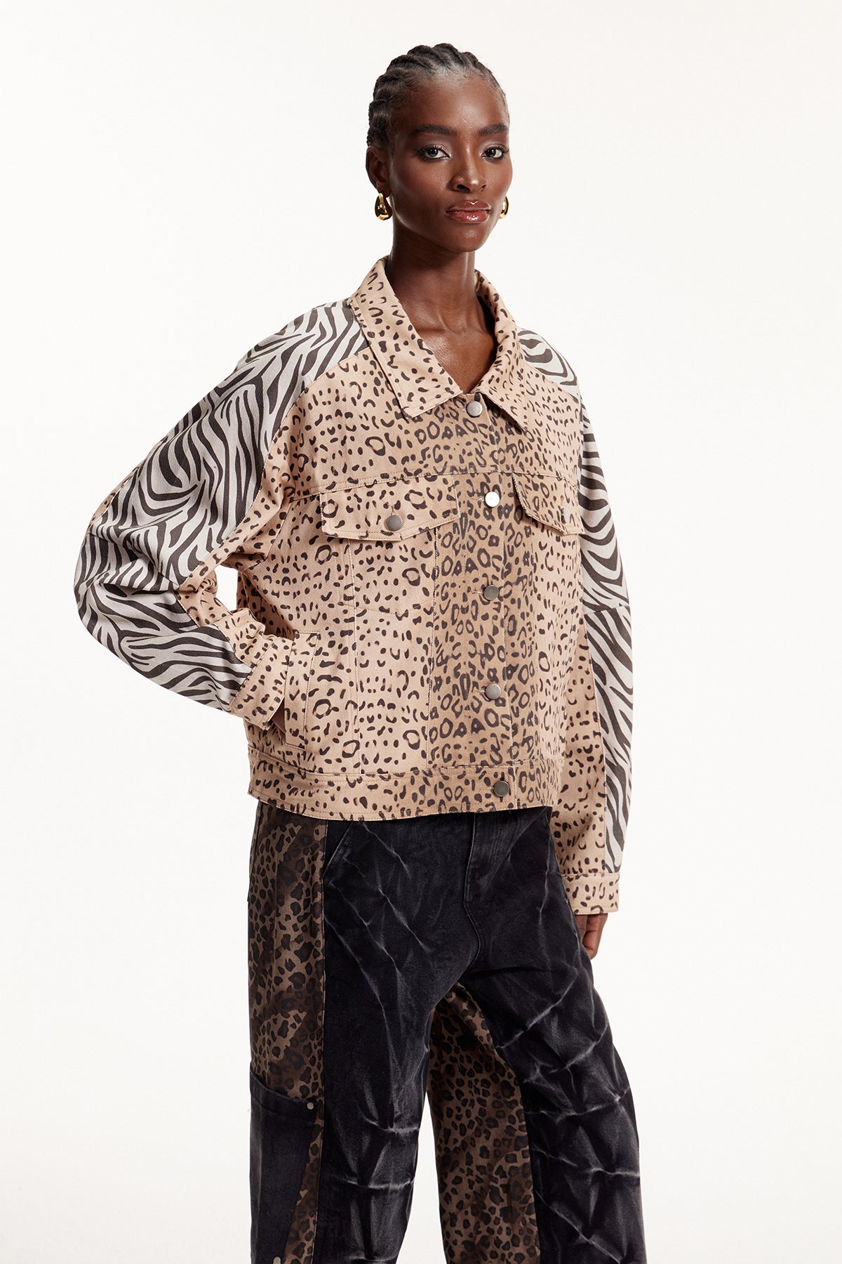 Elnur Leopard Zebra Print Deconstruct Jacket