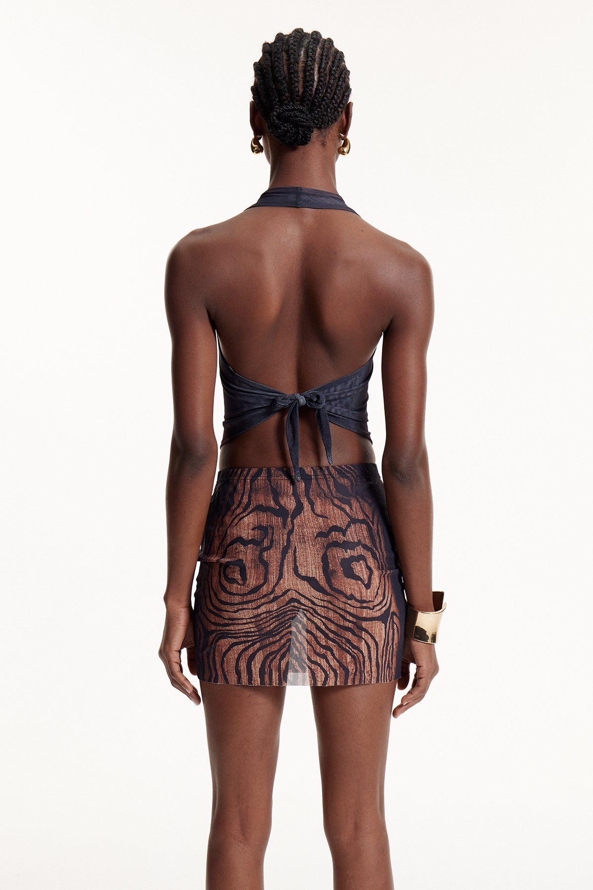 Elo Asymmetric Stripe Mesh Mini Dress