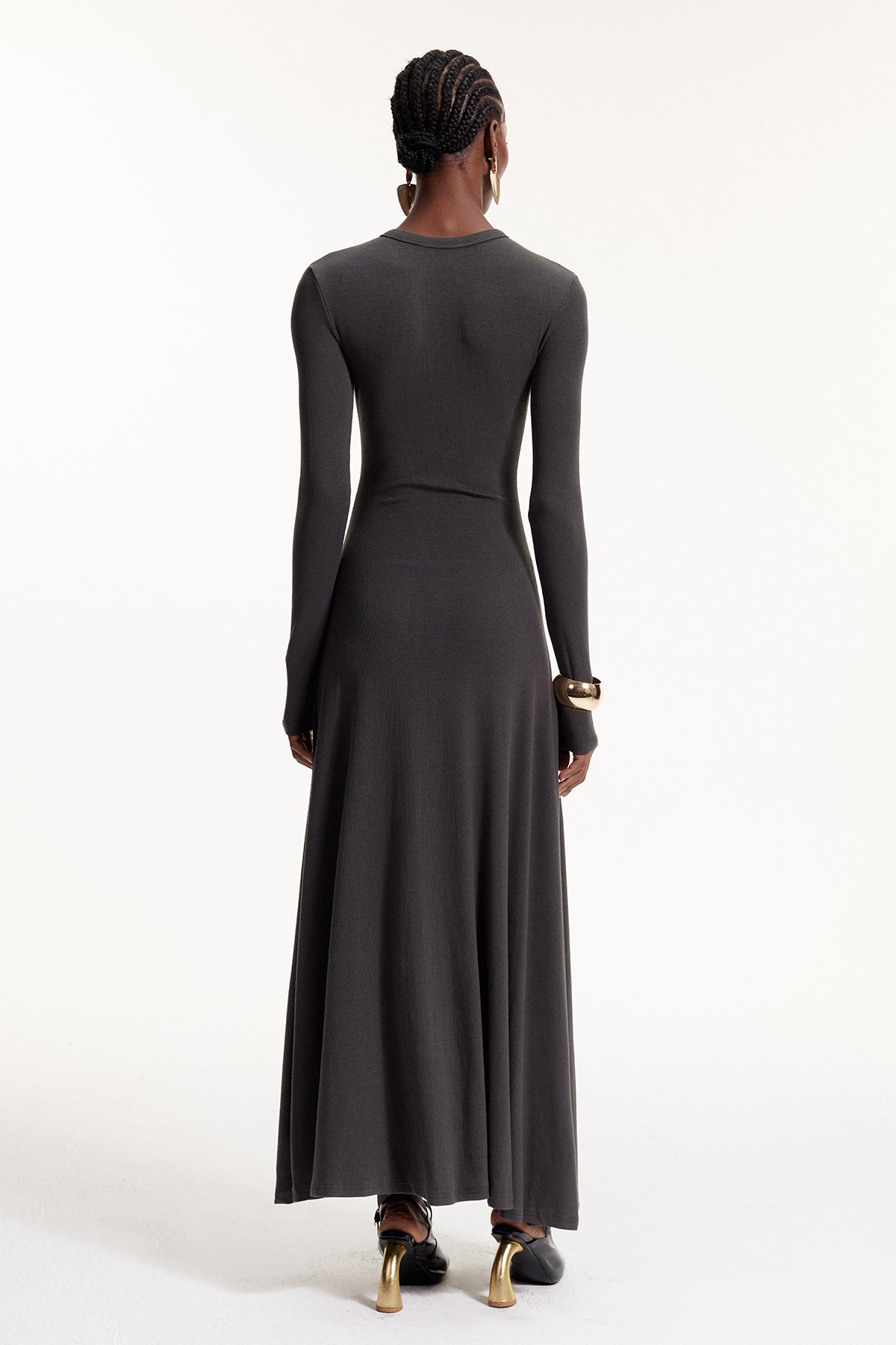 Elodie Button Ruffle Maxi Dress In Grey