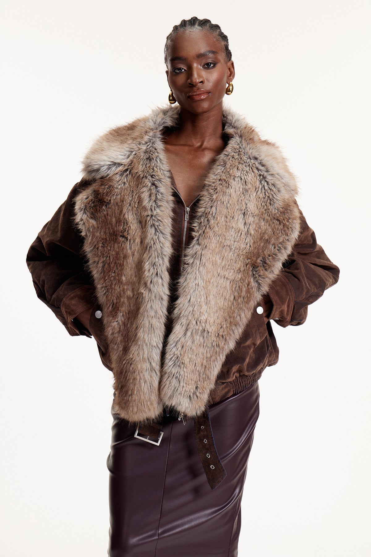 Eloi Faux Fur Lapel Suede Jacket