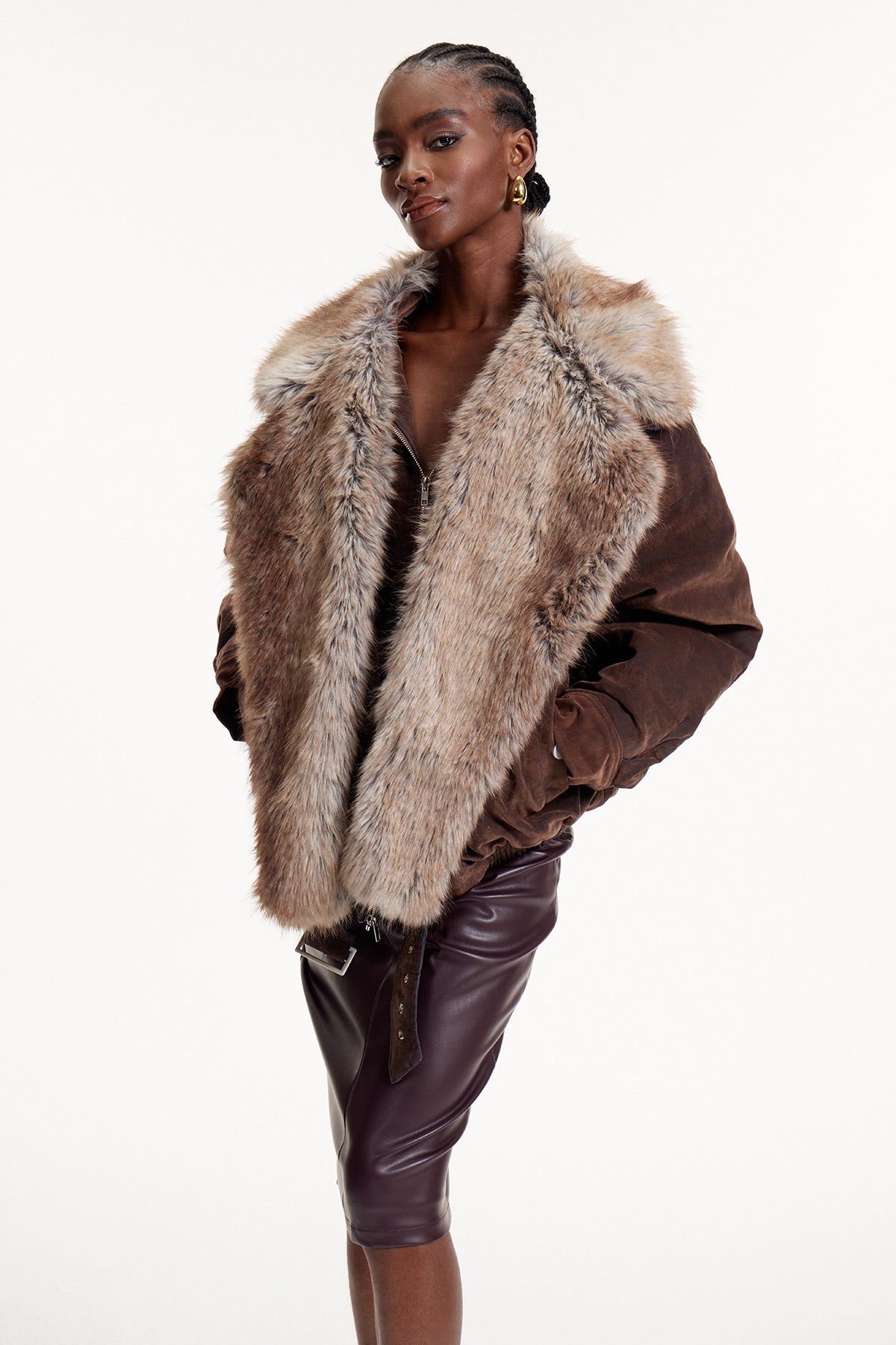 Eloi Faux Fur Lapel Suede Jacket