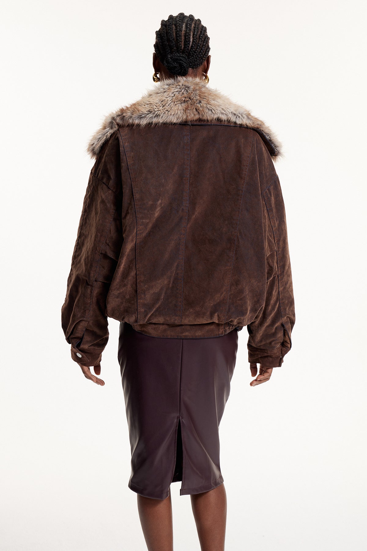 Eloi Faux Fur Lapel Suede Jacket