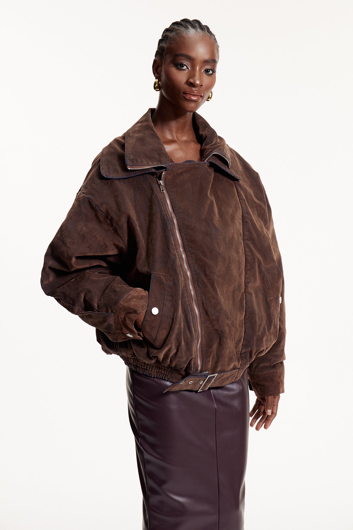 Eloi Faux Fur Lapel Suede Jacket