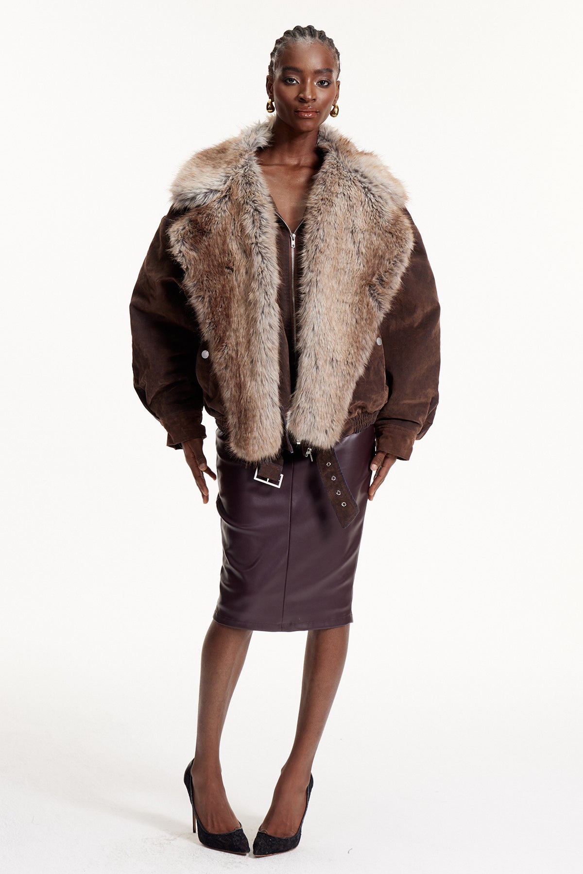 Eloi Faux Fur Lapel Suede Jacket