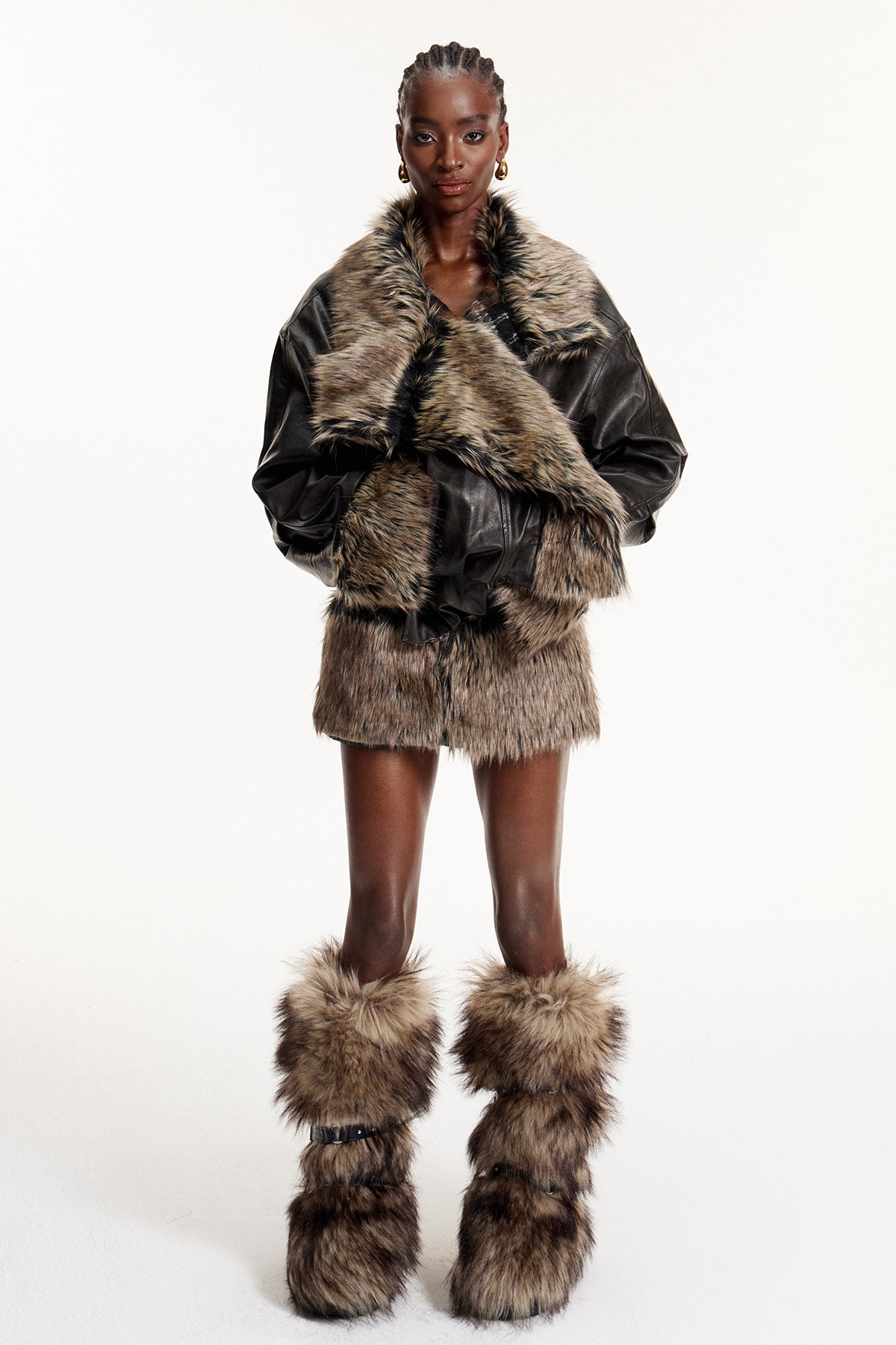 Eloisa Deconstruct Faux Fur Leather Skirt Set