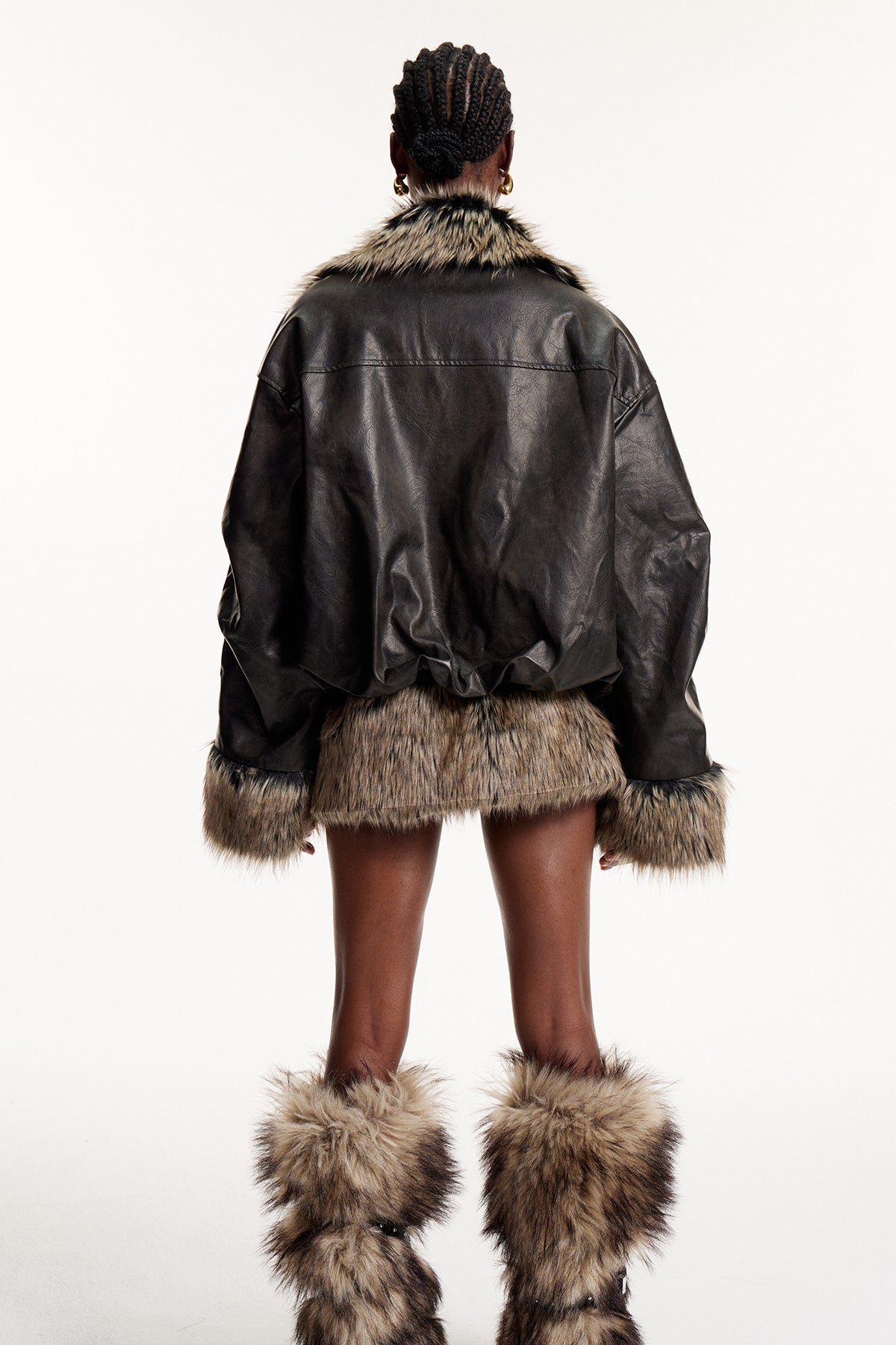 Eloisa Deconstruct Faux Fur Leather Skirt Set