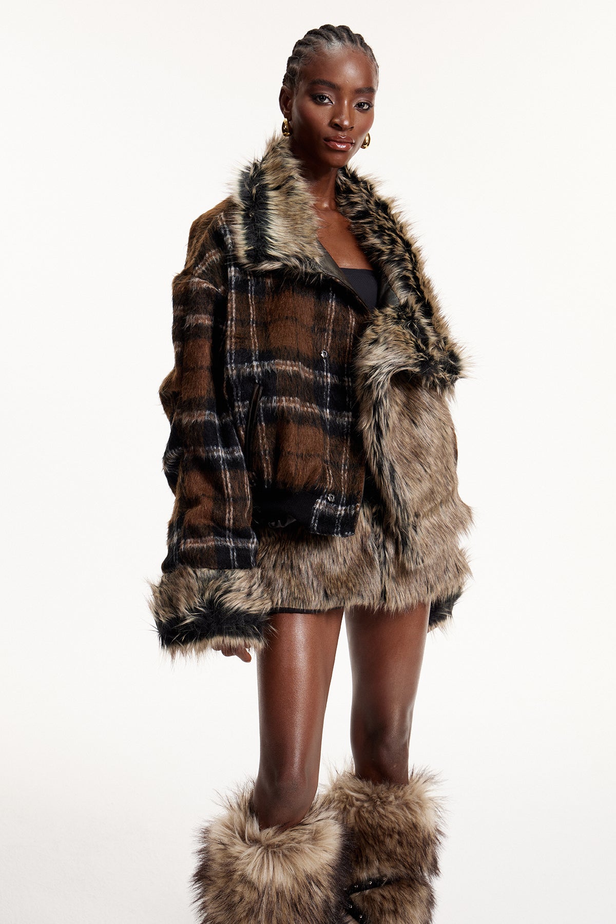 Eloisa Deconstruct Faux Fur Leather Skirt Set