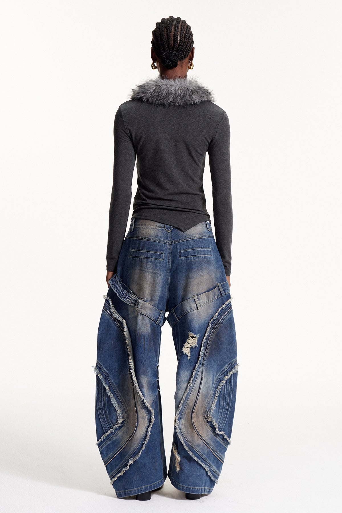 Eloise Faux Fur Lace Up Top In Grey