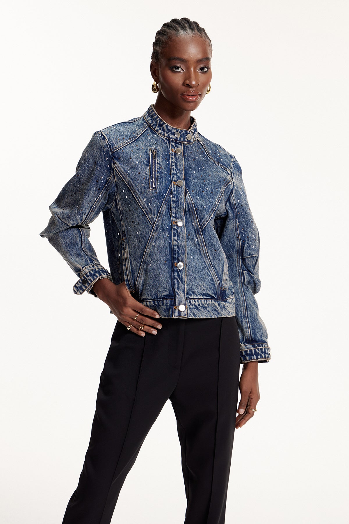 Elouan Deconstruct Embellished Denim Jacket