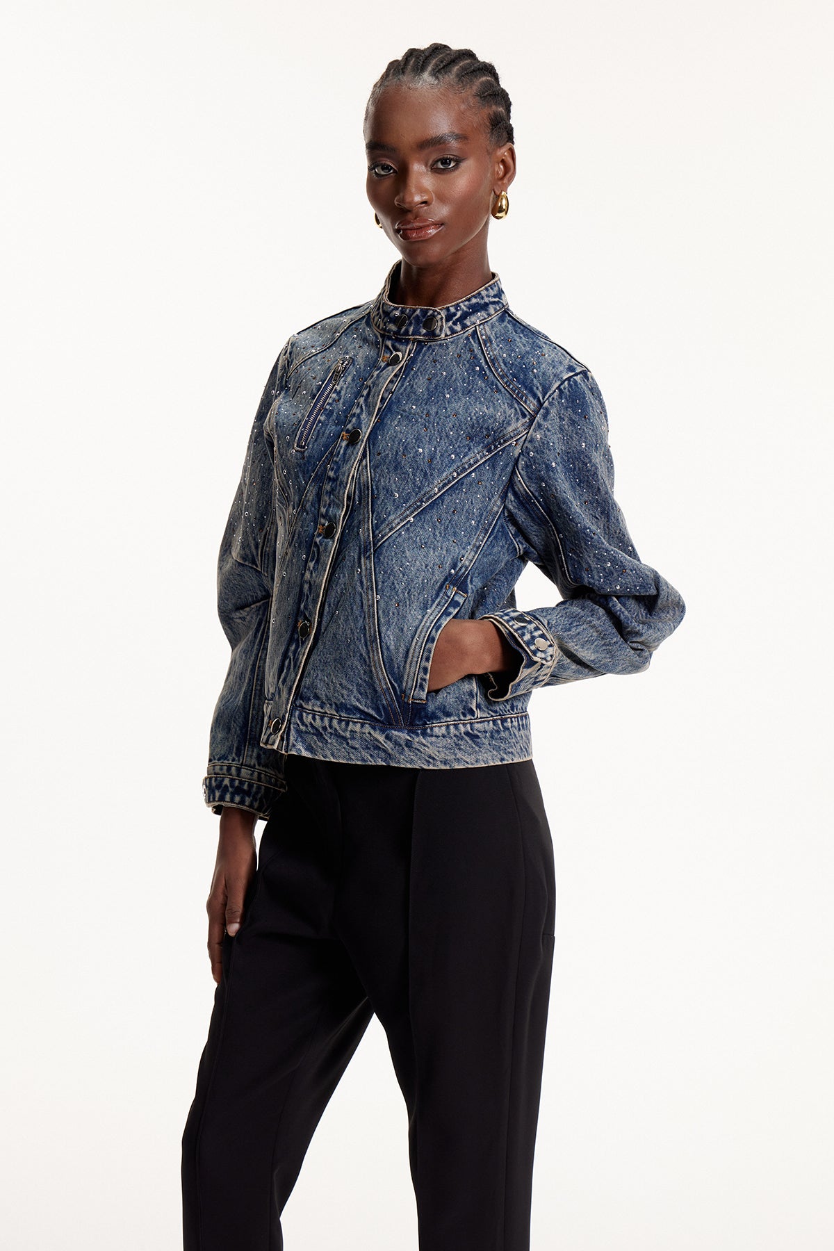 Elouan Deconstruct Embellished Denim Jacket