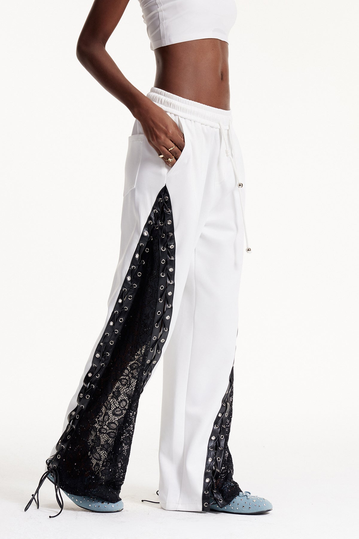 Elowyn Lace Up Lace Pants