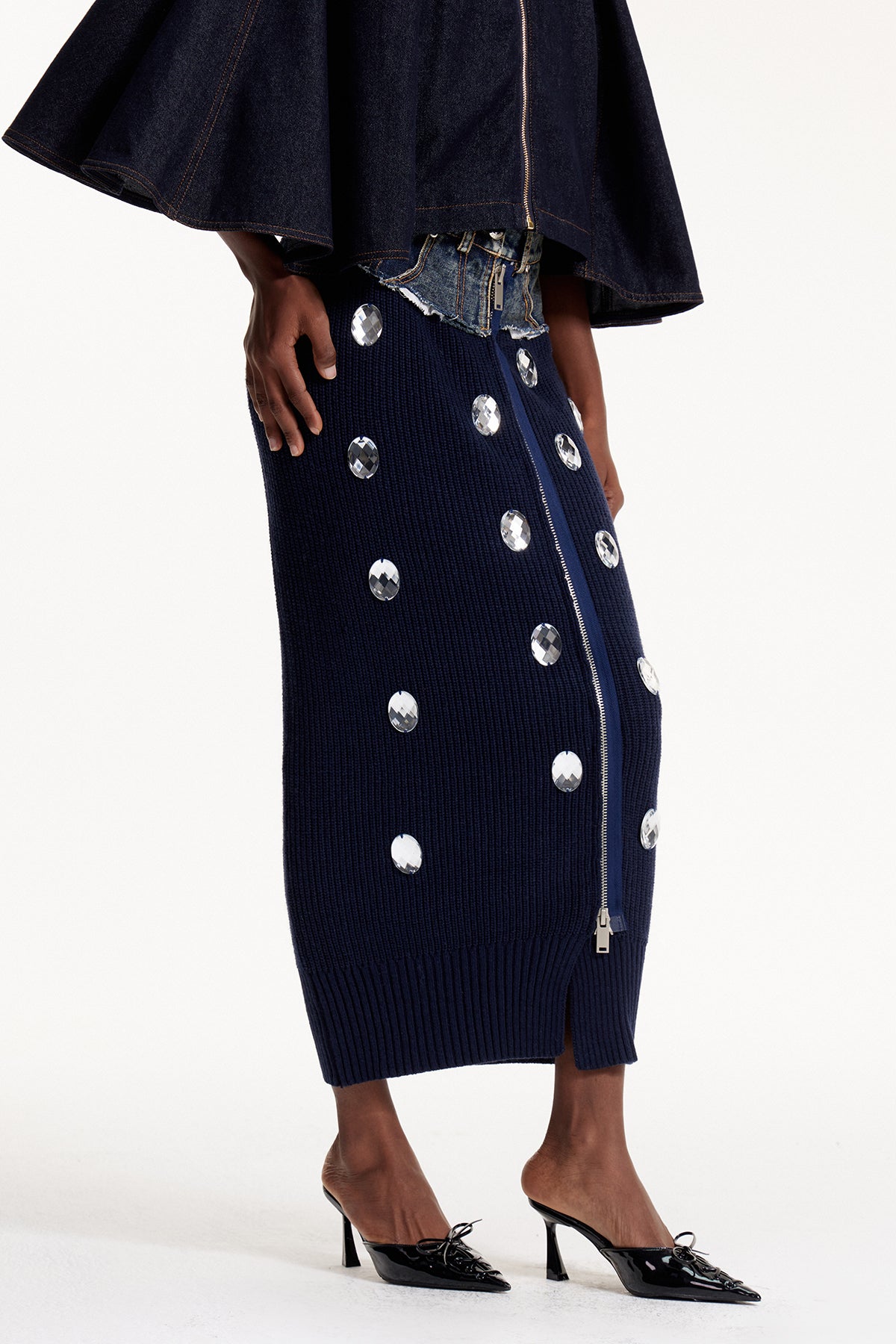 Elpidio Crystal Deconstruct Knit Maxi Skirt