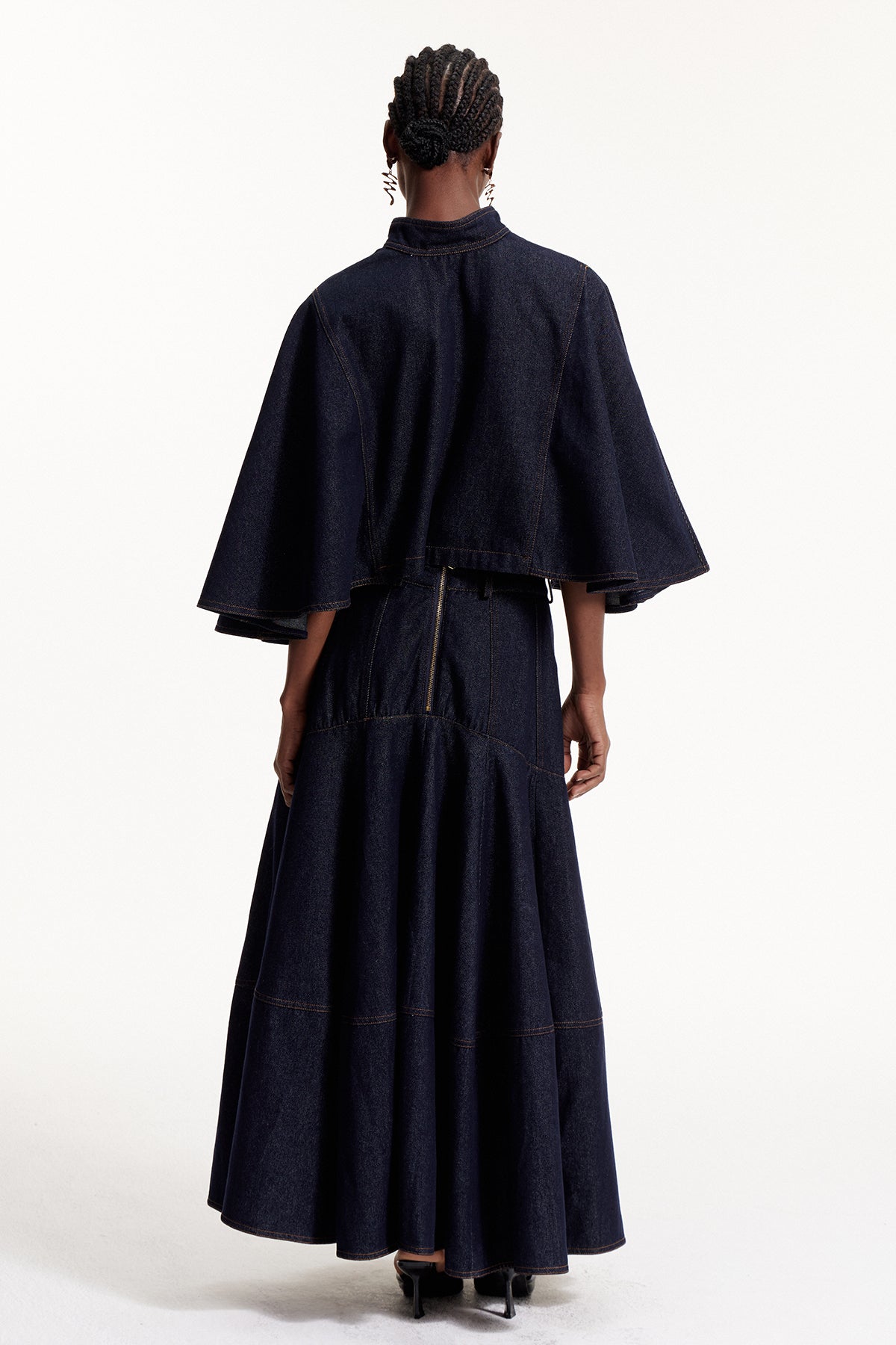 Elpidios Cape Sleeve Denim Skirt Set