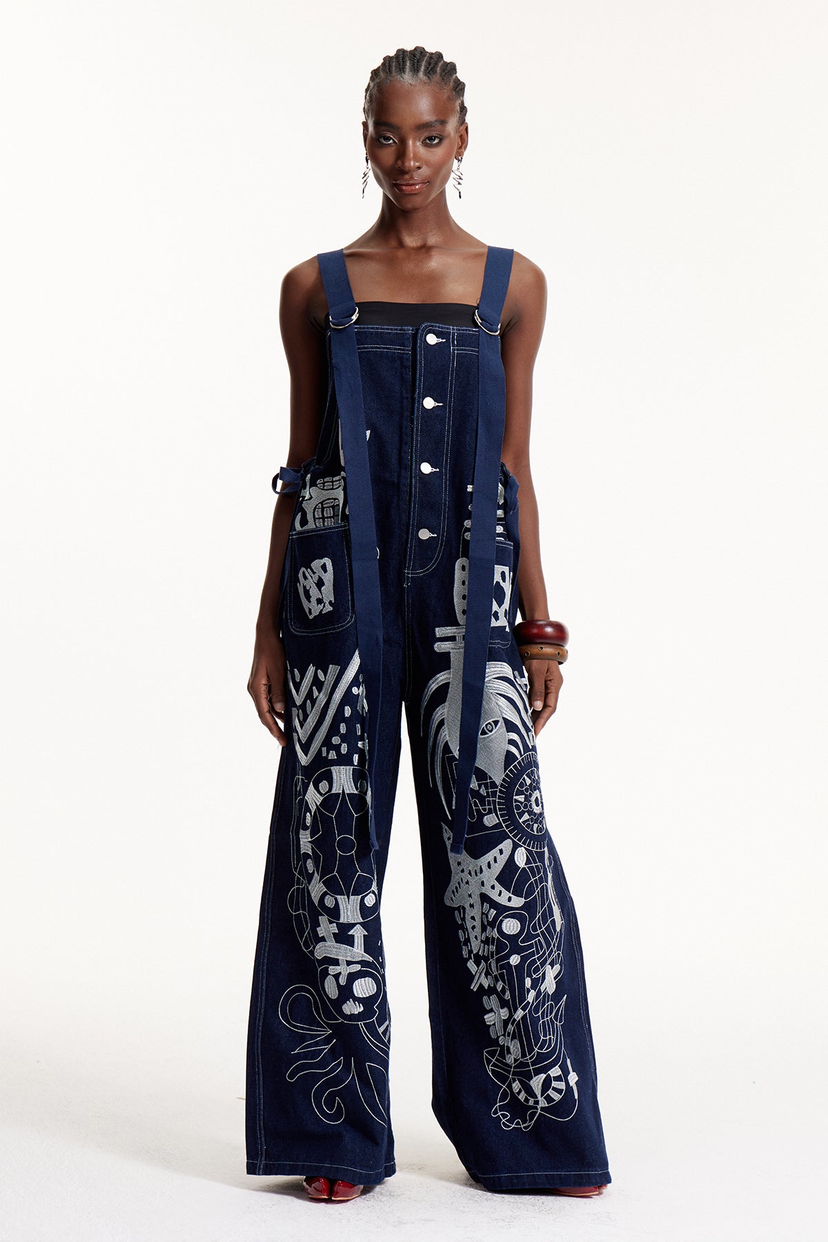 Elric Embroidered Denim Overalls