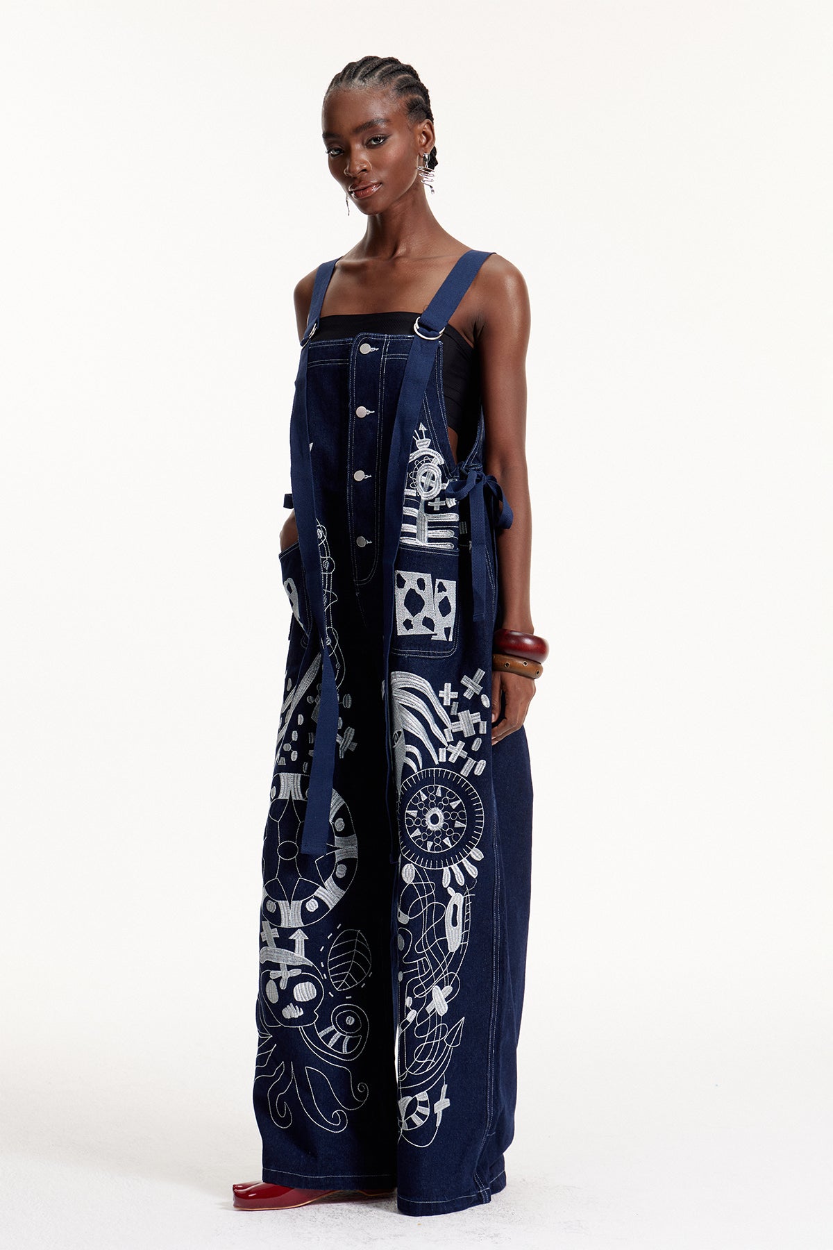 Elric Embroidered Denim Overalls