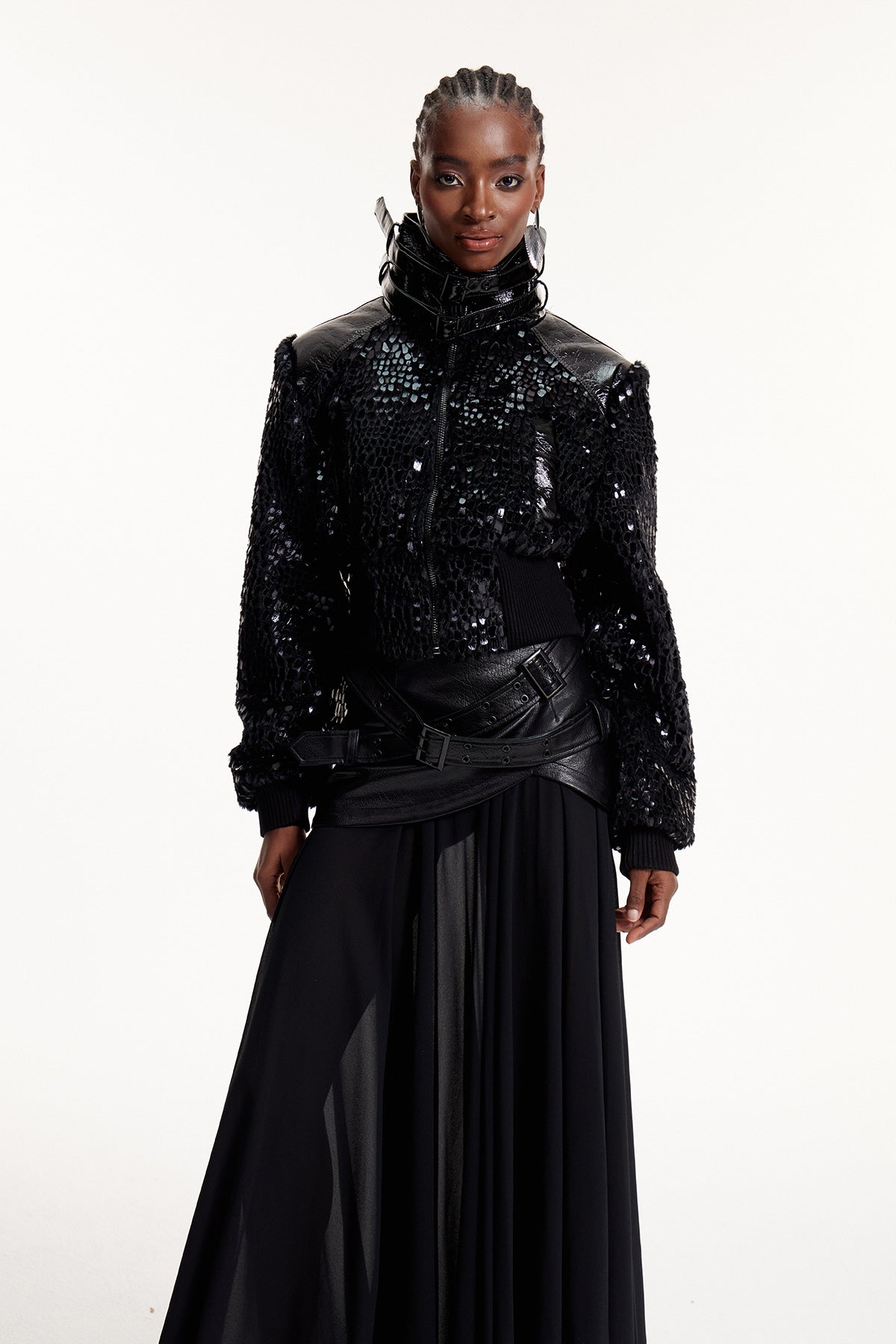Elroy Asymmetric Sequin Leather Jacket