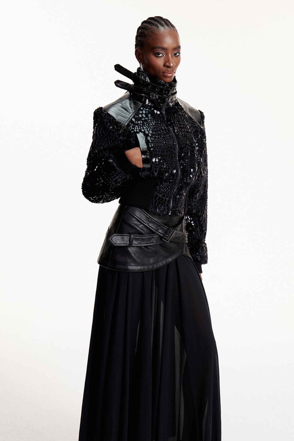 Elroy Asymmetric Sequin Leather Jacket