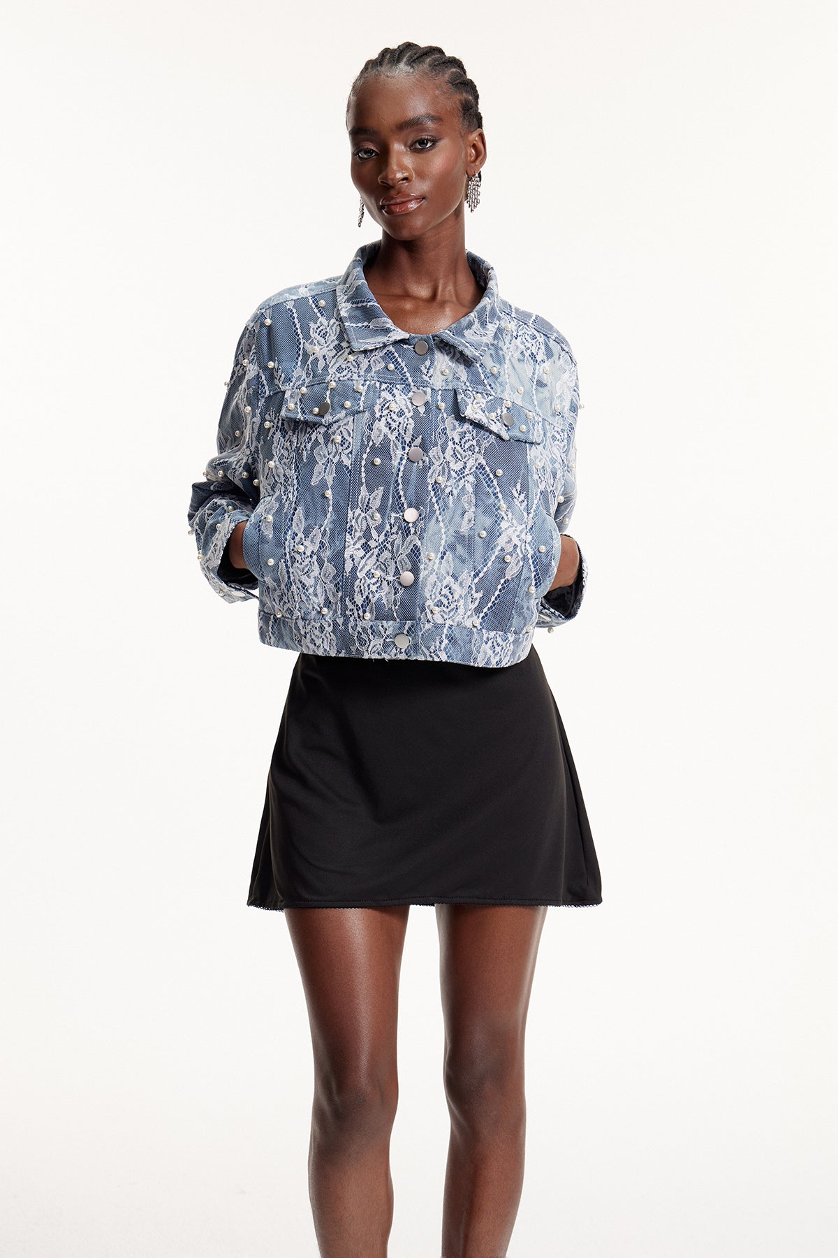 Elsbeth Lace Pearl Denim Jacket