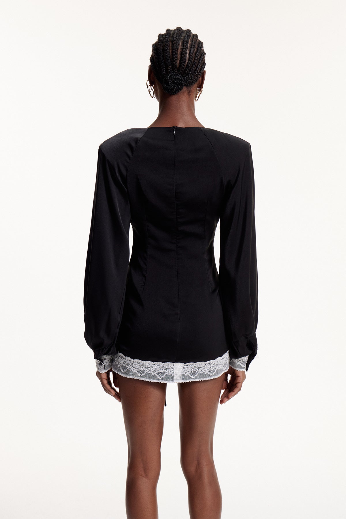 Eluf Plunge Lace Balloon Sleeve Mini Dress