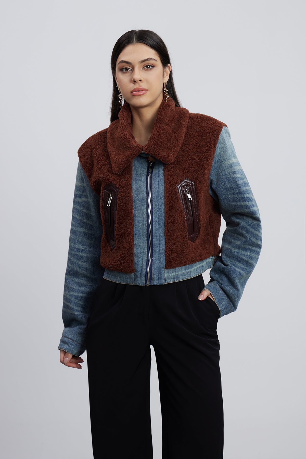 Emese Sherpa Deconstruct Denim Jacket