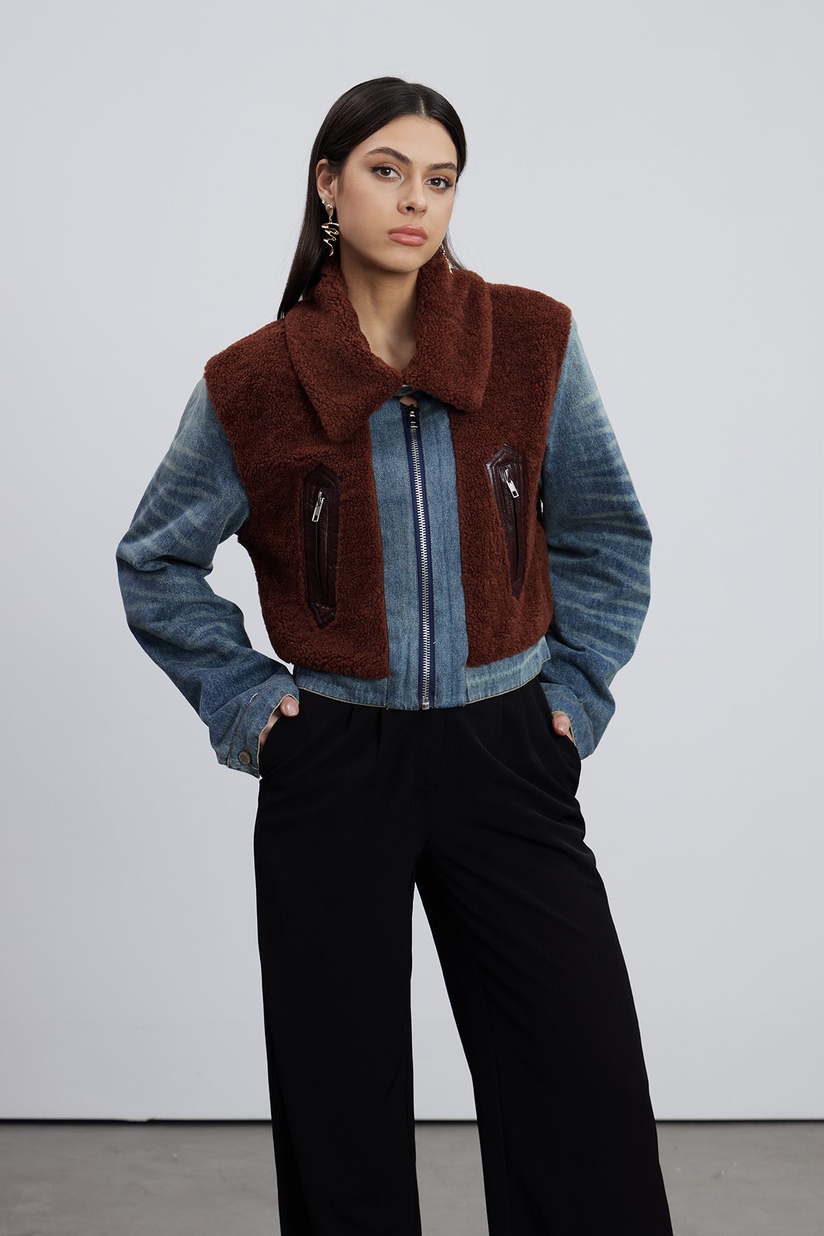 Emese Sherpa Deconstruct Denim Jacket
