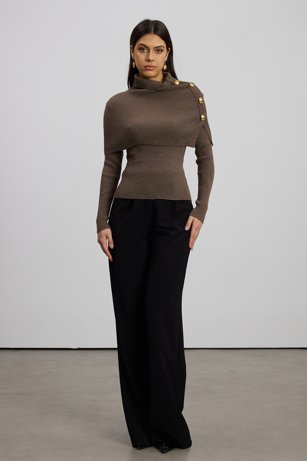 Emigdia Shawl Knit Top In Brown