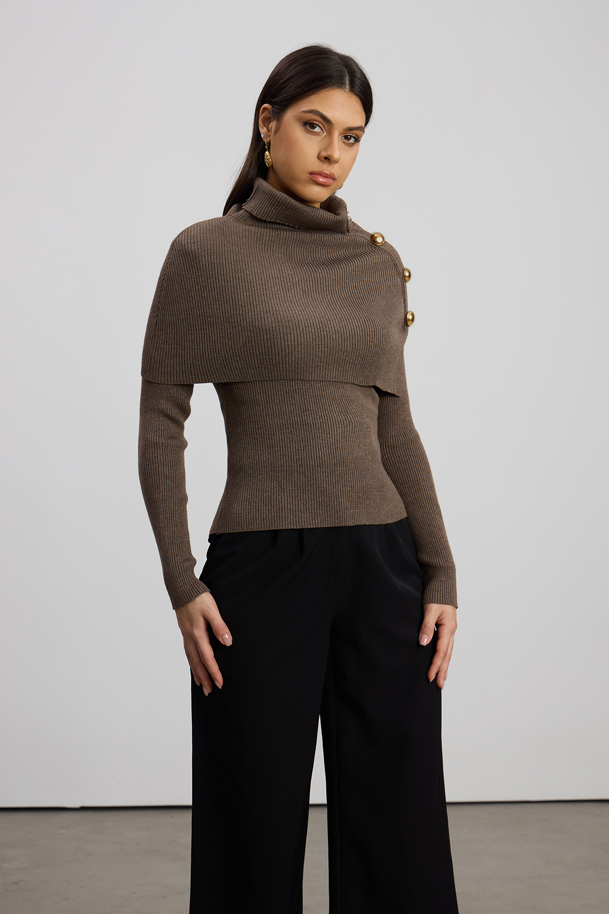 Emigdia Shawl Knit Top In Brown