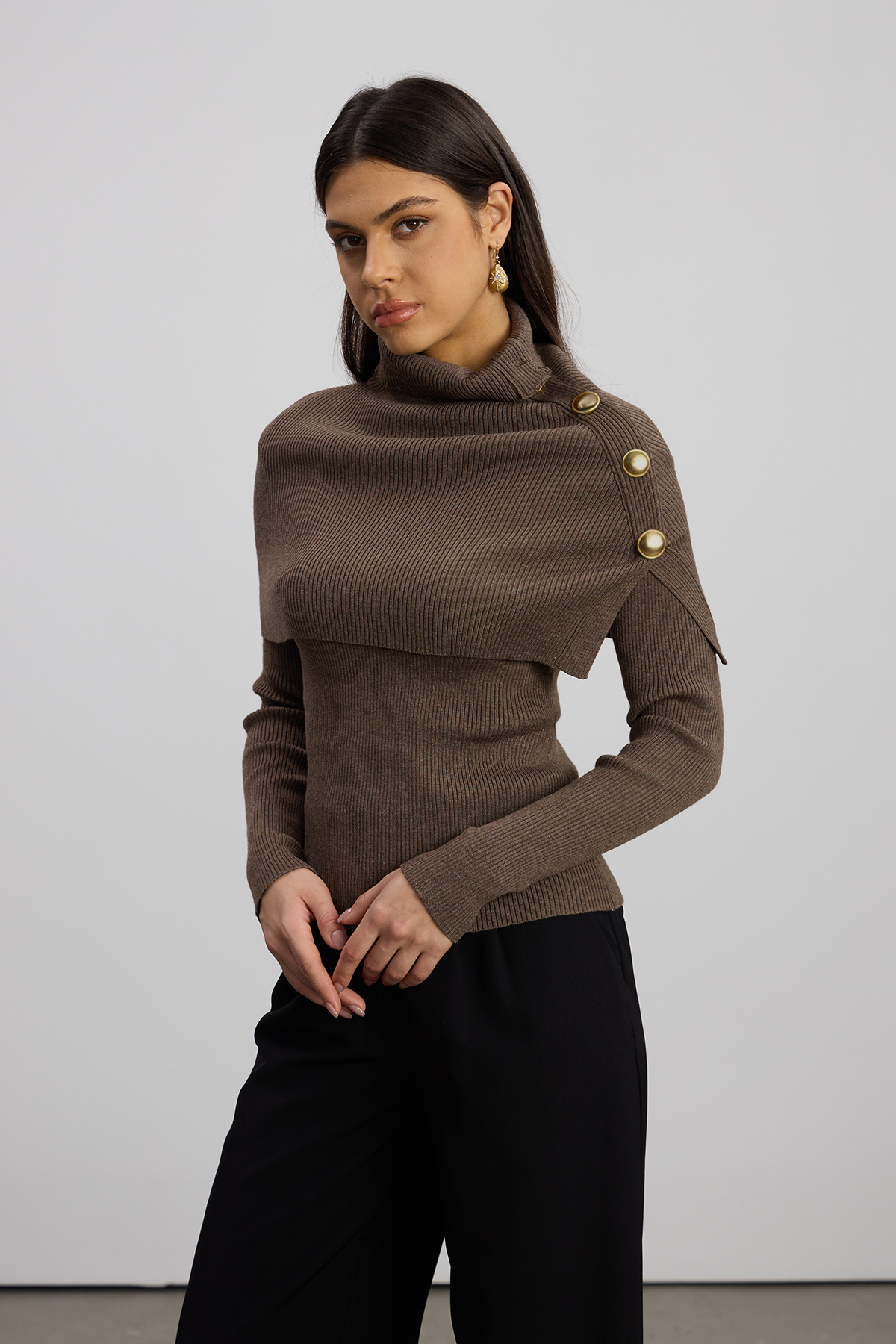 Emigdia Shawl Knit Top In Brown