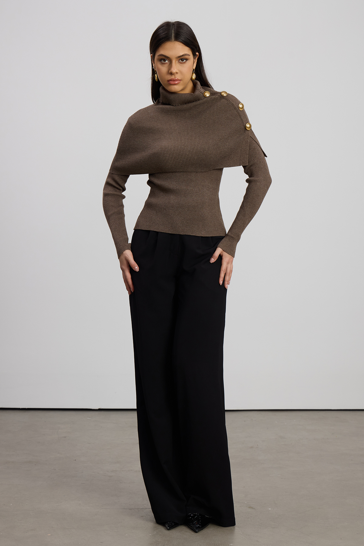 Emigdia Shawl Knit Top In Brown