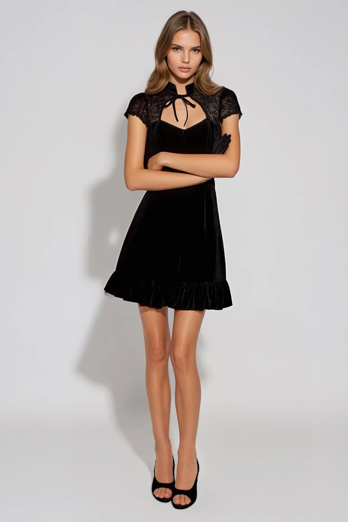 Emmanouel Lace Cutout Ruffle Mini Dress