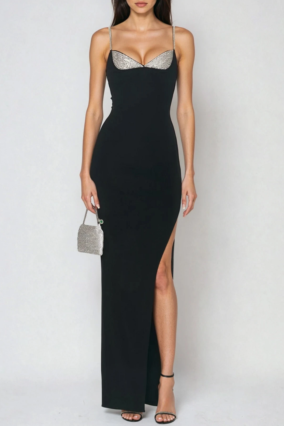 Emmie Spaghetti Crystal Bandage Maxi Dress