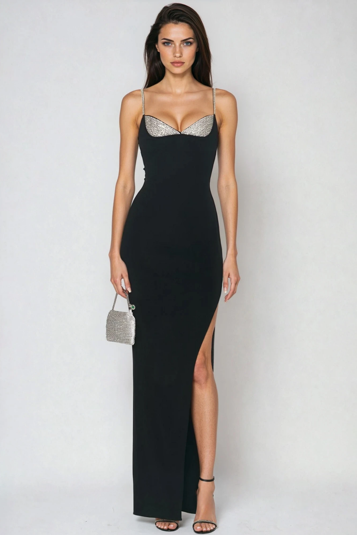 Emmie Spaghetti Crystal Bandage Maxi Dress