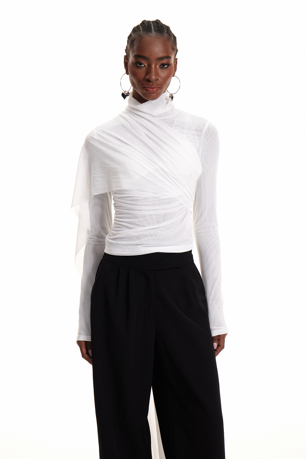 Emperatriz Asymmetric Fringe Mesh Top