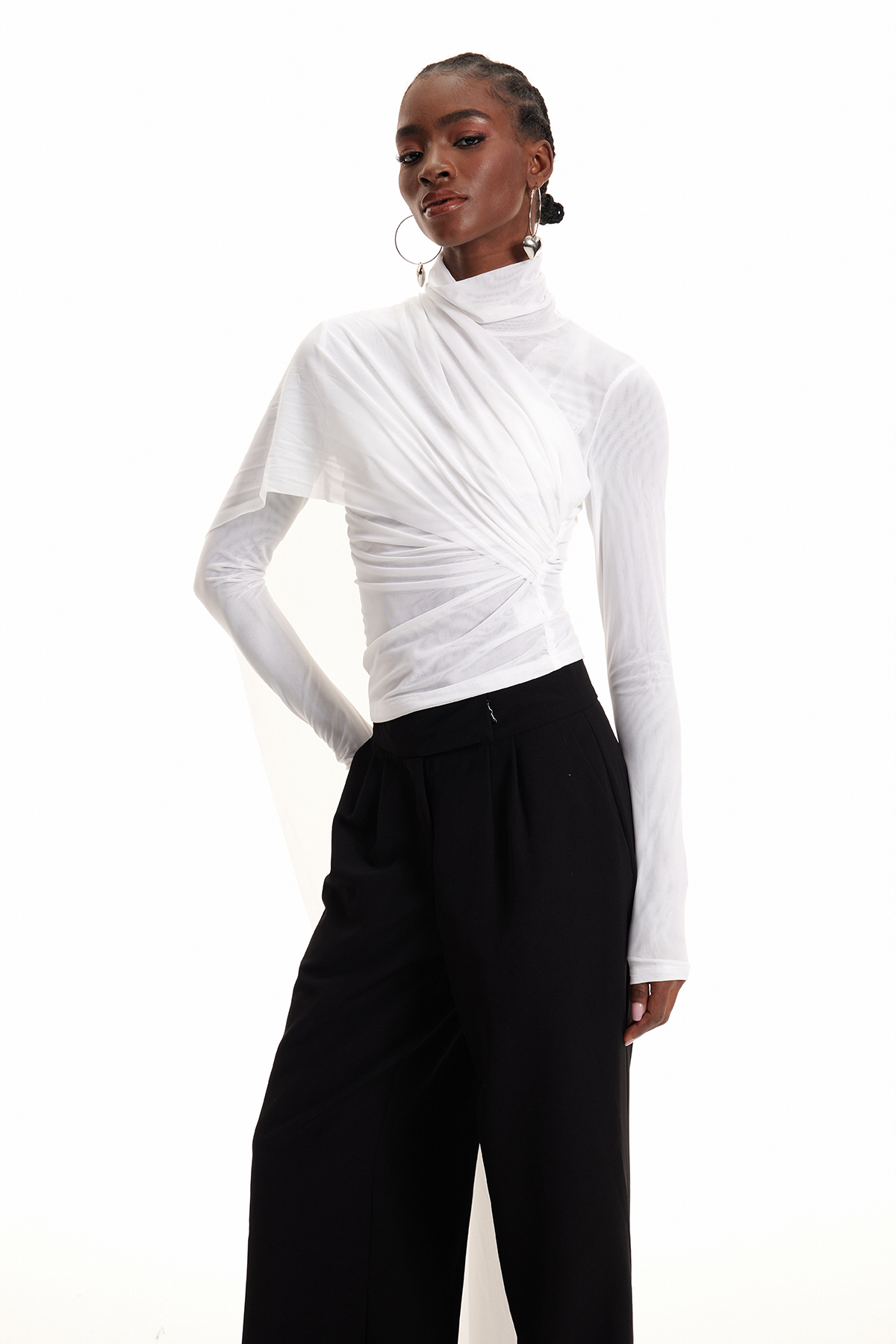 Emperatriz Asymmetric Fringe Mesh Top