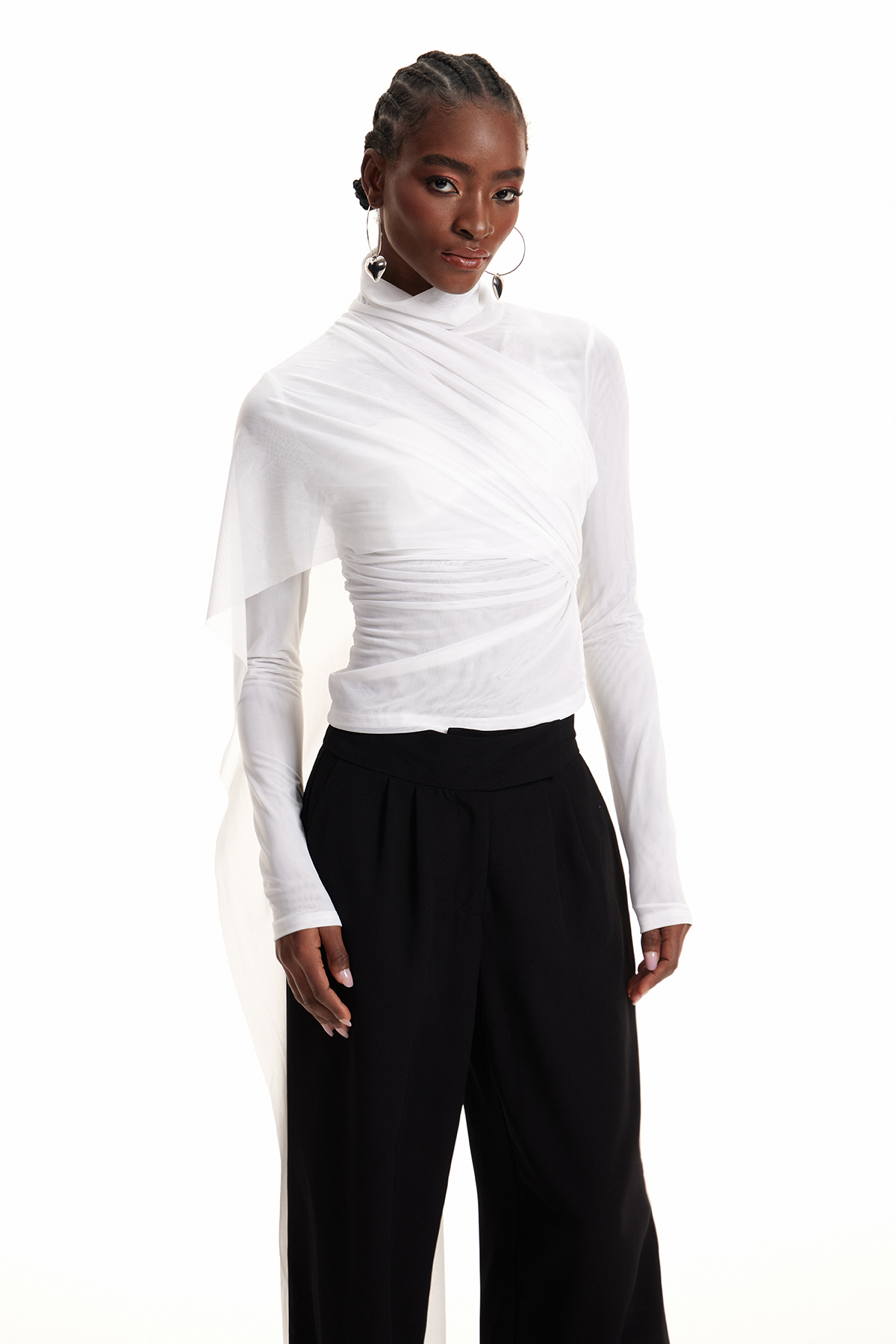 Emperatriz Asymmetric Fringe Mesh Top