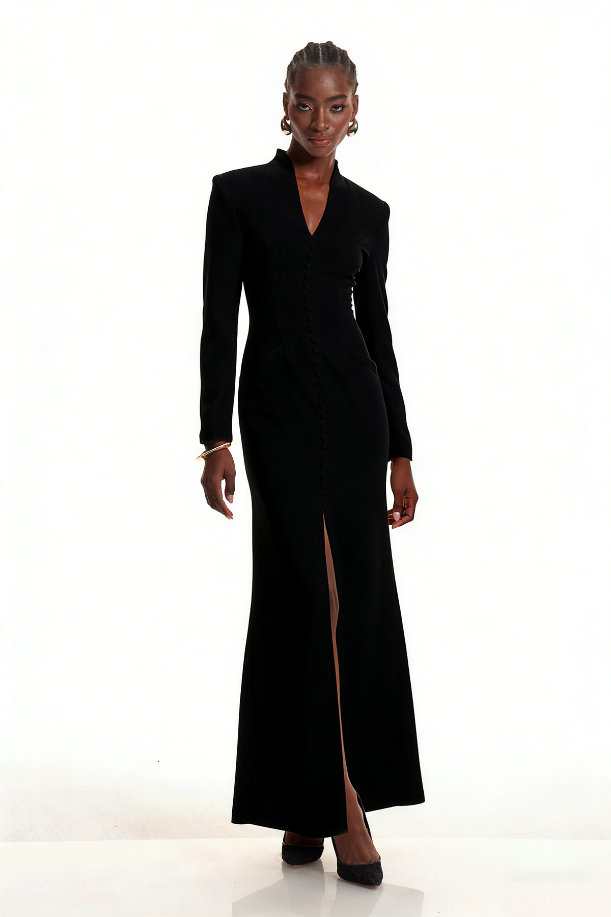 Emyr Single Breasted Maxi Dress In Black