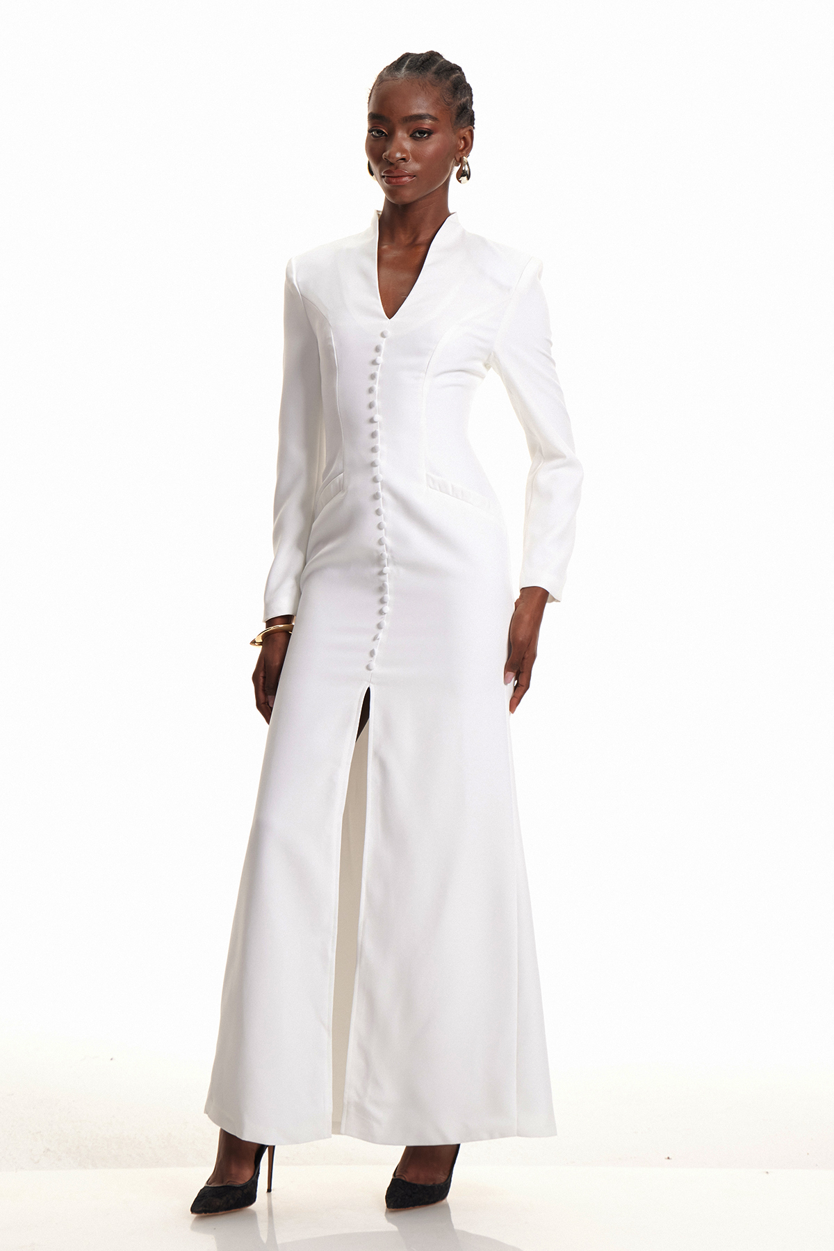 Emyr Single Breasted Maxi Dress In White