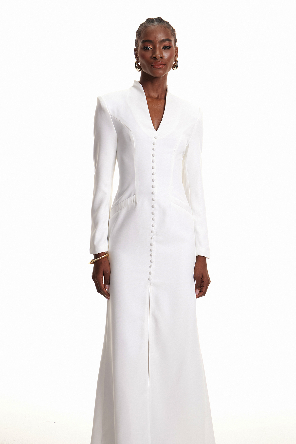 Emyr Single Breasted Maxi Dress In White