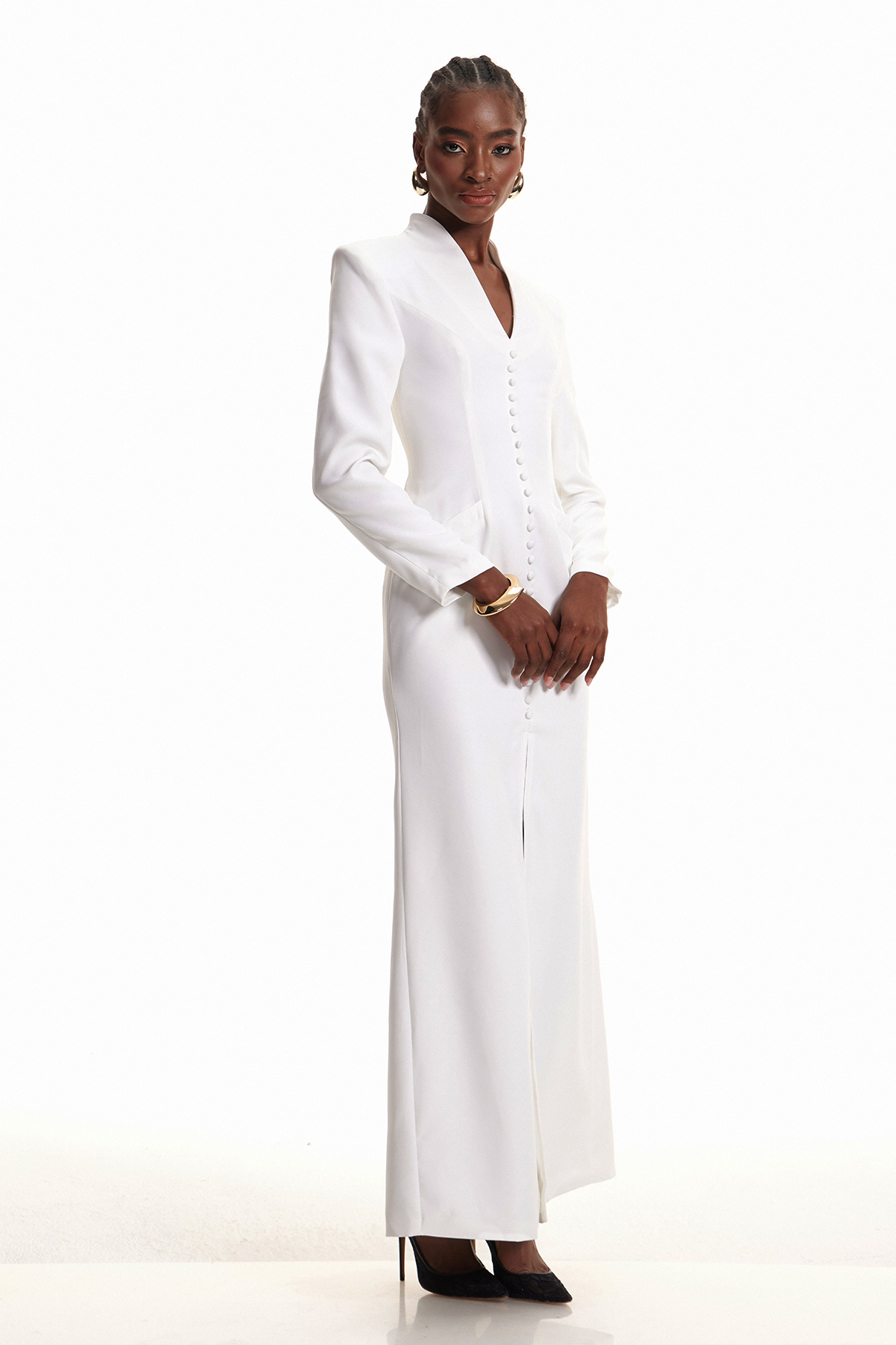 Emyr Single Breasted Maxi Dress In White